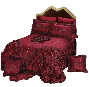 Bộ trải giường ren Jacquard cao cấp chống thấm nước, kiểu cưới, kèm váy giường ren 3D, chăn và vỏ gối, dùng cho nhà ở & khách sạn - Product Image 1