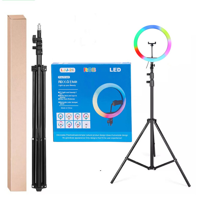 Factory Sale Led 10inch Rgb Led Circle Ring Light with 2.1m Tripod Stand in Stock for Videos Selfie Ring Light