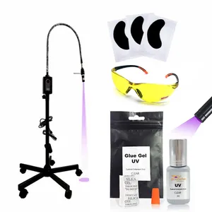 Kit de lâmpadas UV LED para cílios, kit profissional com logotipo personalizado, 5W, ferramentas para extensão de cílios com LED UV, lâmpada de cura com cola para cílios