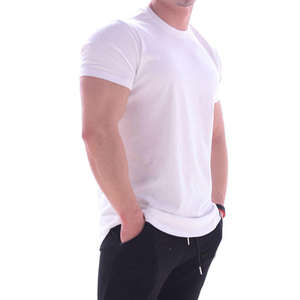 Logotipo personalizado en blanco Slim Fit Sport Gym Hombres Camisetas Correr Muscle Fit Curved Hem Camisetas - Product Image 4