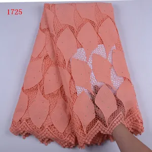 <strong>Peach</strong> Color Embroidery Guipure Cording <strong>Net</strong> <strong>Lace</strong> <strong>Fabric</strong> With Stones High Quality Water Solution Guipure Cord <strong>Lace</strong> With Beads 1725 - Product Image 1