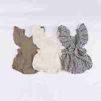 1 pièce Combinaison sans manches à imprimé écossais et volants pour nouveau-né fille, avec bandeau à nœud, personnalisable avec logo privé