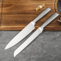 Ensemble de couteaux de cuisine tout en acier au design moderne, six pièces, avec logo personnalisé, lames en acier inoxydable 3Cr13, couteau de chef magnétique pour la coupe