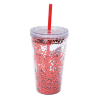 Gobelet à smoothie écologique à double paroi de 16 oz avec paillettes flottantes, design globe de neige, couvercle et paille intégrée pour adultes