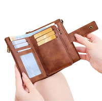 Dompet wanita modis kulit PU cokelat dompet pemblokir RFID wanita dompet koin ritsleting ganda dompet pendek untuk wanita