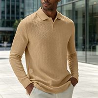 Polo homme Jiaer respirant à motif épi de blé, coupe ajustée, manches longues, style décontracté et professionnel, idéal printemps-automne
