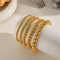 Bracelet extensible à perles en acier inoxydable plaqué or 18 carats, empilable, bijoux quotidiens pour femmes, vente en gros