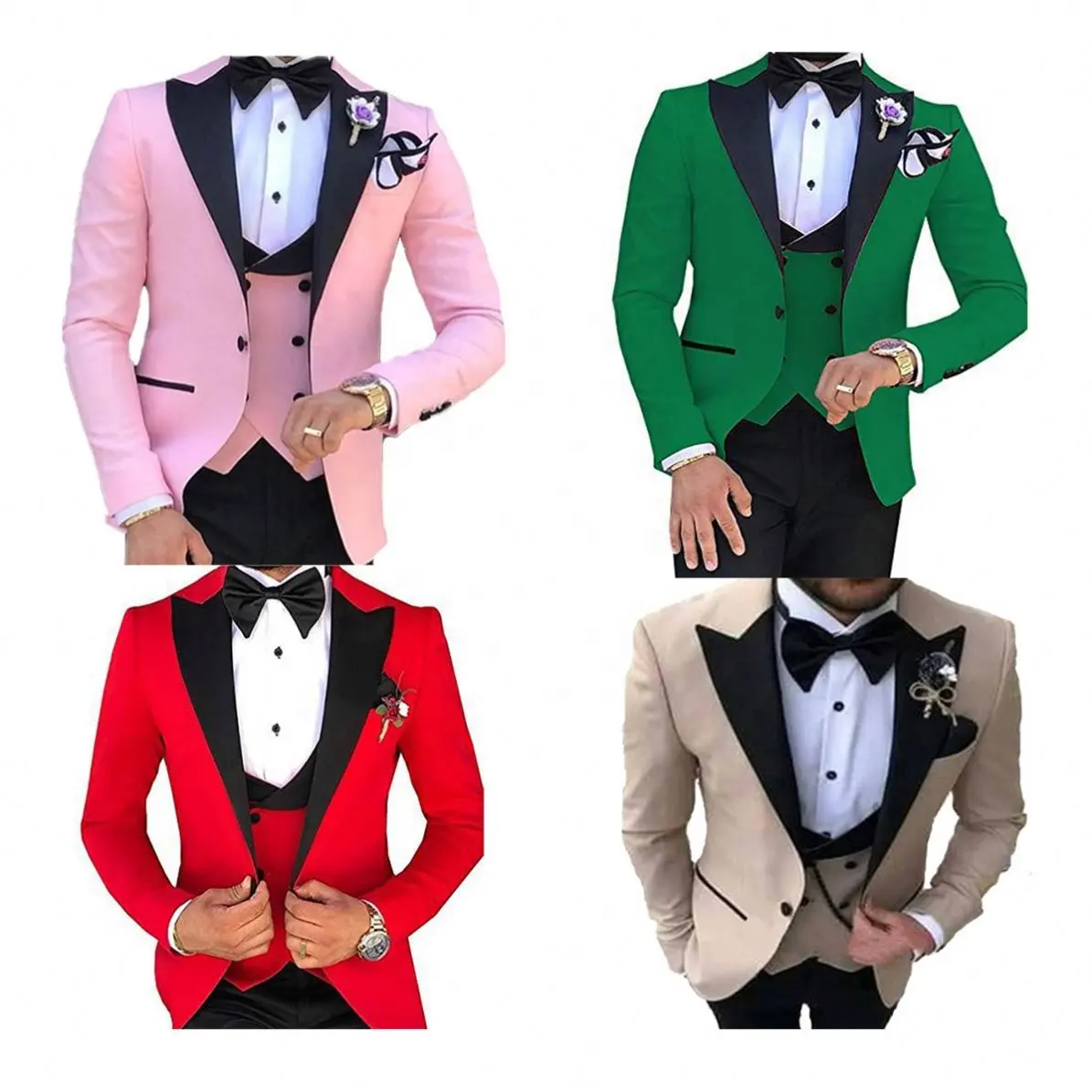Custom Trending Plus Size Elegant Plain Three Pieces Double Breasted Fit Stud Lapel Trouser Men's Suit