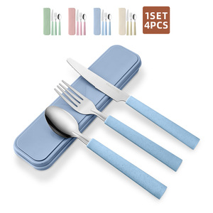 Stainless steel portable three-piece cutlery set, Western-style spoon, fork, and knife <b>storage</b> <b>box</b>, Korean-style spoon, fork, - Product Image 5