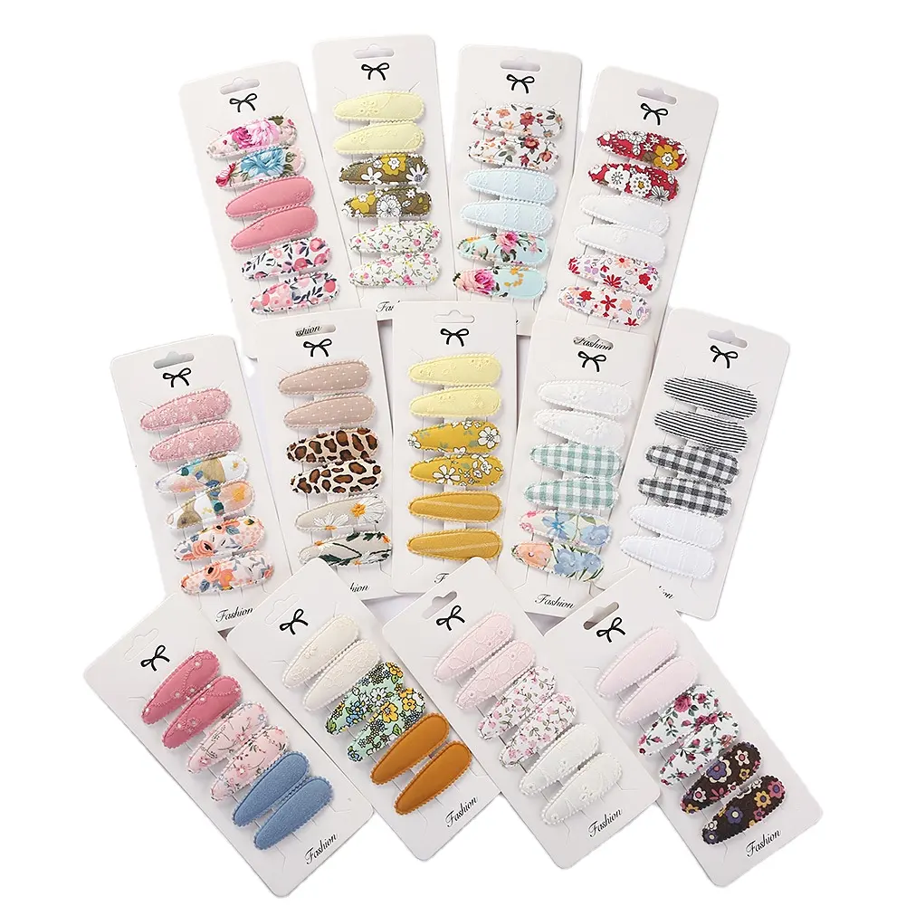 Wholesale Handmade Sweet Girls Embroidery Hair Clips Baby Snap Clips Floral Printing Hairpin Girls Hair Snap Clip Accessories