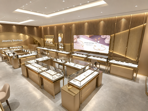 Diseño Interior de Joyería de Lujo Moderno, Proyecto de Tienda Minorista con Acabados en Dorado Champán, Vidrio y Mármol, Vitrinas de Exhibición - Product Image 4