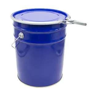 Grosir cetakan 20 liter timah logam bulat dengan kunci cincin tutup ember lapis timah untuk kemasan cat