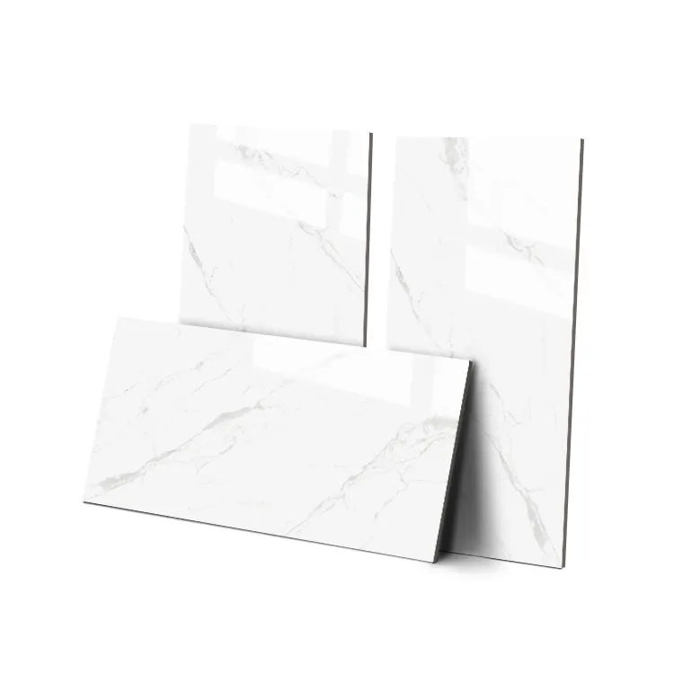 Modern Price Full Body Glazed High Glossy Tile Flooring White Marble Stone Porcelain Tiles Solid Texture Bathroom And Kitchen