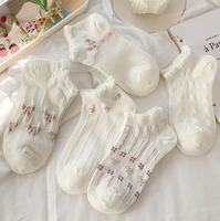 Summer Mesh Breathe Offre Spéciale Cotton Polyester Mesh White Flower Ankle Girls Women Ladies Knitting Socks