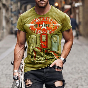 T-shirt pour homme, tee-shirt à imprimé graphique, lettre, moto, col rond, impression 3D, décontracté, manches courtes, 180 grammes, tricoté, nouveau style <span class=keywords><strong>vintage</strong></span> - Product Image 2