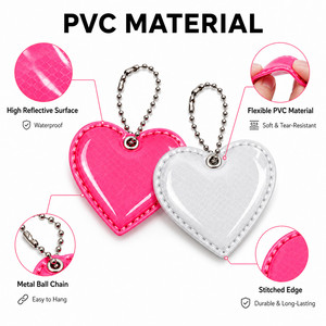 Porte-clés réfléchissant personnalisé avec logo en forme de cœur, étiquette de sécurité haute visibilité pour sac à dos, marche nocturne, course à pied, pendentif de sécurité - Product Image 4