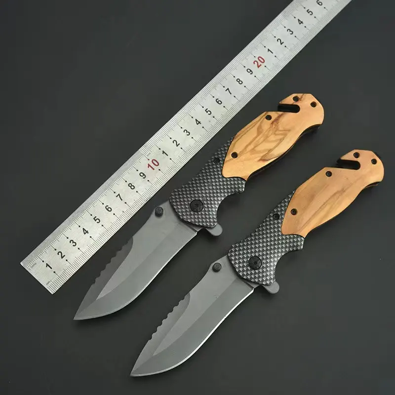high quality stainless steel multi-function switch blade camping pocket knife blanks tactical with wooden handle