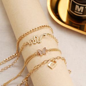 Mode 4 pièces/ensemble bohème serpent pendentif bracelets de cheville ensemble pour femmes clé serrure papillon pendentif multicouche cheville pied cheville - Product Image 5