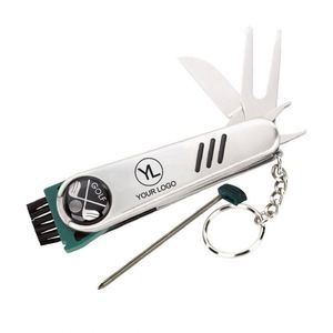 Custom LOGO 7 in 1 Durable Stainless Steel Knife Pen Keychain Golf Club <b>Cleaner</b> Brush Ball Maker Divot Repair Tool - Product Image 1