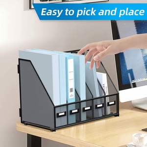 Desk Organizers Metal Desk Magazine <b>File</b> Holder with 5 Vertical Compartments Rack <b>File</b> Organizer for Office Home Workspace Black - Product Image 5