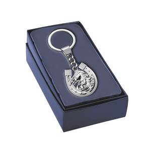 Porte-clés en métal en forme de fer à cheval avec design tête de cheval, finition argentée, accessoire pour clés - Product Image 2