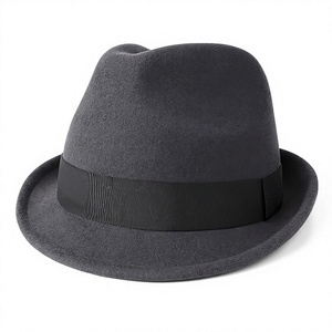 Chapeau Fedora unisexe en laine gris avec bande de ruban noir, style formel pour adultes, printemps automne, 56-58 cm - Product Image 1