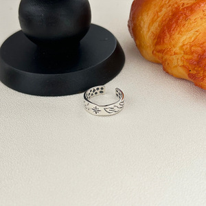 S925 Sterling Silver <b>Ring</b> Women Korean Style Star <b>Open</b> <b>Ring</b> Fashionable Textured Geometric Design Everyday Wear Jewelry - Product Image 2