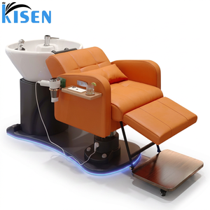 Sillón de Champú Profesional Moderno de Cerámica KISEN para Salón de Belleza, con Cabezal Giratorio y Funciones Eléctricas Reclinables de Spa - Product Image 1