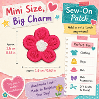 Patch brodé mini fleur rose vif de 1,6 cm, appliqué à coudre pour vêtements, sacs, chapeaux, accessoires pour cheveux et ensemble de décoration artisanale DIY.