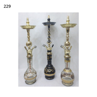 Farida Ensemble de chicha de luxe de haute qualité, mini, de type courbé, en laiton oxydé, finition laquée, avec tige en cuivre, vase en verre et plateau lourd avec logo