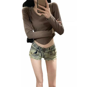 2025 printemps été nouveau Style américain rétro chaud fille Orange Denim Shorts taille basse célébrité préféré Net pantalon pour les femmes - Product Image 4