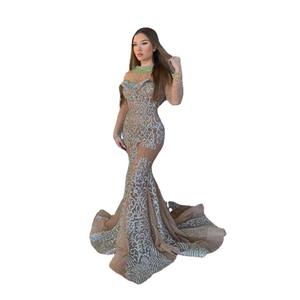 Dq764 أحدث فستان سهرة أنيق بتصميم حورية البحر من التول اللامع باللون الشامبين الكريستالي، فستان رسمي للحفلات - Product Image 5