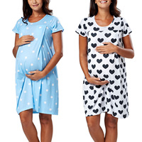 Herzförmiges Polka-Dot Umstandskleid für Entbindung und Krankenhaus mit Kurzen Ärmeln und Versteckten Seitenöffnungen Stillkleid