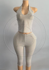 Nouvel Arrivage Y2K Ensemble Loungewear Femme avec <span class=keywords><strong>Bandeau</strong></span> à Rayures Zébrées et Logo Personnalisé, Top Halter Sans Manches et <span class=keywords><strong>Dos</strong></span> <span class=keywords><strong>Nu</strong></span>, et Short à Rabats - Product Image 6