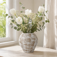 Vase sphérique en céramique texturée Art Déco, finition vieillie, support moderne décoratif pour fleurs séchées, logo personnalisé, pour la maison, le salon, Pâques