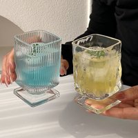 Verre carré en verre texturé à base épaisse, capacité 170 ml, pour café glacé, latte, jus, usage domestique, cuisine, café, table, petit verre à boisson