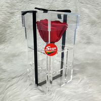 Boîte de présentation en acrylique SHP romantique à trou unique pour rose éternelle, cadeau de Saint-Valentin, souvenir de mariage, vente en gros, amour