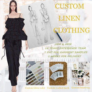 Fabricante de ropa, marca propia personalizada, MOQ bajo, servicio de diseño de ropa, ropa de alta calidad, ropa de lino para mujer, vestido de lino - Product Image 1