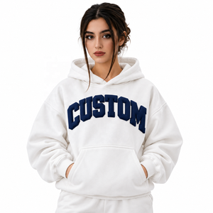 Sudadera con Capucha de Algodón 100% de Alta Calidad para Mujer, Estilo Urbano, Chándal, Denim, con Estampado Puff de Gran Gramaje - Product Image 1