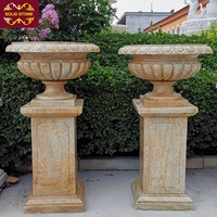 Pot de fleurs en pierre en gros, sculpté à la main, prêt à être expédié, jardinière en marbre, pot de fleurs en granit