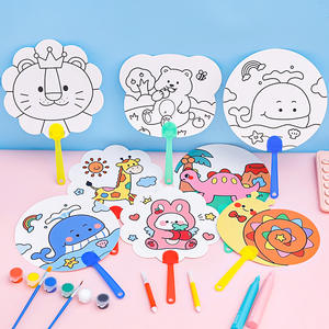 Cartoon Diy Graffiti Fan Kinderen Schattige <span class=keywords><strong>Hand</strong></span> Getekende Blanco Ronde Fan Model Kinderdag Gekleurde Schilderij Plastic Kleine Ventilator - Product Image 1