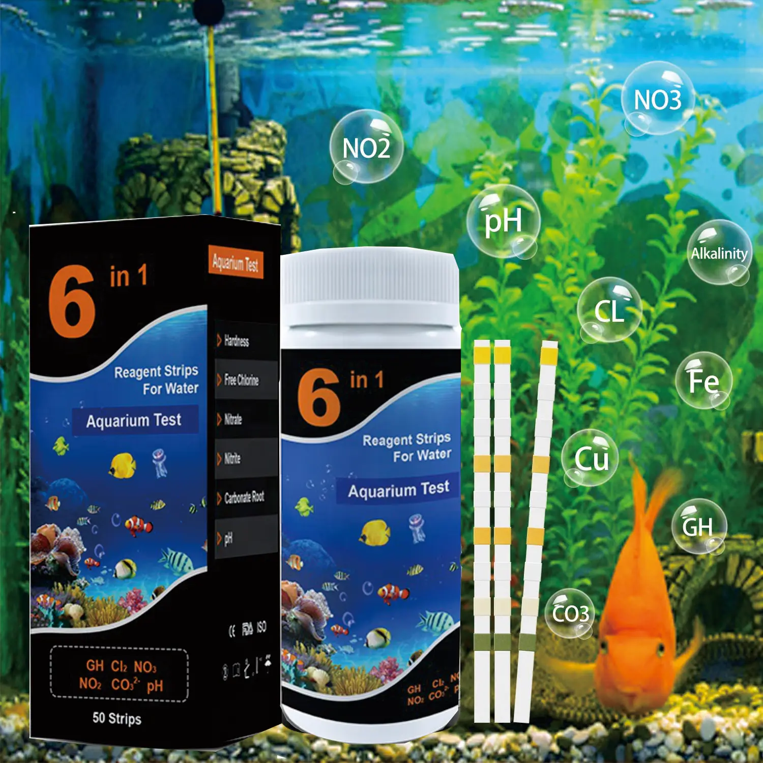 Kit de Test d'eau pour Aquarium, 6 en 1, pour réservoir d'eau douce, de mer, poissons d'étang