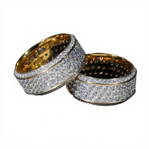 Gold Plated Stainless Steel Lab Created Zircon Hip Hop Ring <b>Crystal</b> Finger Jewelry for Wedding Party Gift - Product Image 3