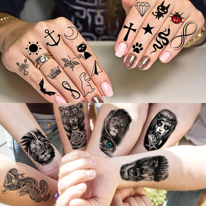 Tatuajes temporales de Halloween de manga de medio brazo grande, diseños de rosas de flor de lobo de <span class=keywords><strong>calavera</strong></span> negra realista para hombres y mujeres, tatuajes - Product Image 6