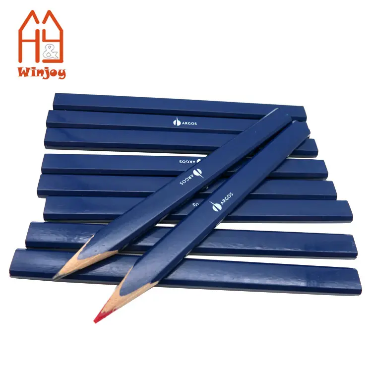 Custom Personalized Brand Logo Website Tel No. Octagonal Shape Carpenter Pencil,Flat Mark HB & Red Lead Pencils ,Dark Blue,Navy