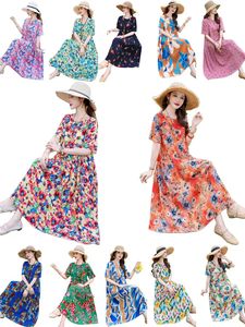 Robe d'été décontractée style jeune en coton et soie, coupe trapèze, élégante et gracieuse, pour maman, manches courtes, fine, pour la plage - Product Image 1