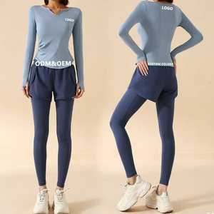 High-end Breathable Solid Yoga Wear Women 2026 New-arrival Sports Top 2-Piece Set Quick-drying Long-sleeve V-neck