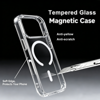Coque rigide en verre trempé 9H Premium avec anneau magnétique anti-rayures et anti-jaunissement, finition mate cristalline pour iPhone 16 17 18 Pro Max