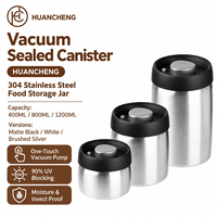 Bocal de conservation hermétique pour grains de café en acier inoxydable 304, avec pompe à une touche, 400ml/800ml/1200ml, idéal comme cadeau
