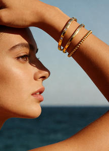 Brazalete de Moda Europeo Americano, Chapado en Oro de 18k, con Circonita Cúbica, Brazalete de Acero Inoxidable con Cuentas para Mujeres y Niñas - Product Image 3